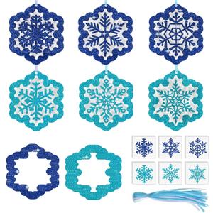 Epakh 24 Sets Snowflakes Crafts Kit Winter Snowflakes Tissue Paper Crafts Kit Christmas Decorations Make Your Own Xmas Tree Hanging Ornament for Holiday Party DIY Home Activities (Dark and Light Blue)