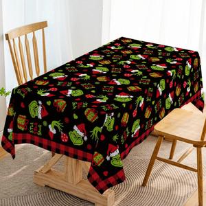 Hafangry Merry Christmas Buffalo Plaid Tablecloth Xmas Green Elf Winter Holiday Party Decoration Rectangular Kitchen Dining Room Home Decor 60104inches (Black and Red)
