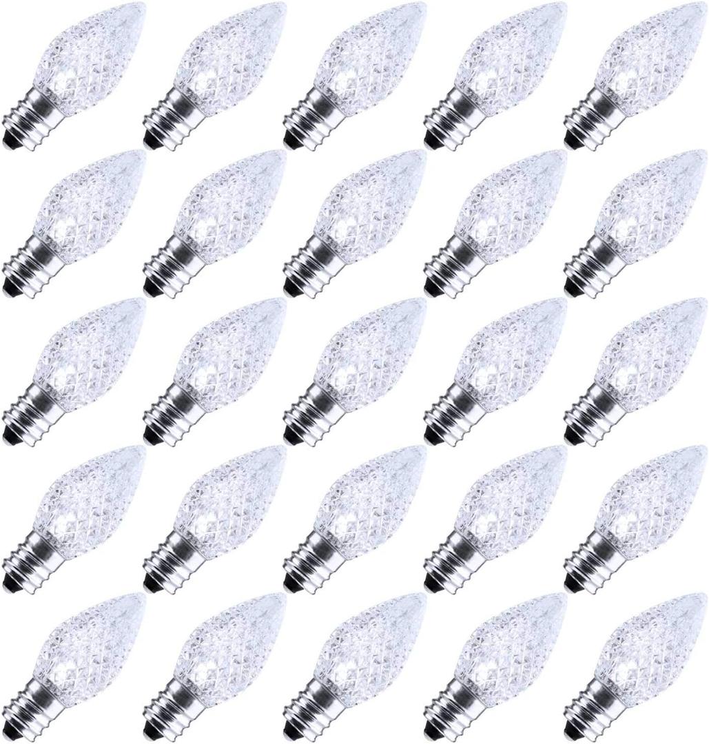 Minetom 50 Pack C7 Led Replacement Light Bulb, C7 Shatterproof Christmas Led Bulbs for Christmas String Lights, E12 Candelabra Base, Commercial Grade Dimmable Holiday Bulbs, White