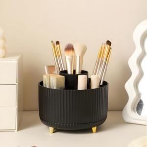 Makeup Brush Holder Organizer,360 Rotating Makeup Brush Organizer,5 Slot Make up Brushes Cup for Cosmetics, Nail Polish, Art Supply, Bathroom Vanity Desktop Organizer - Black