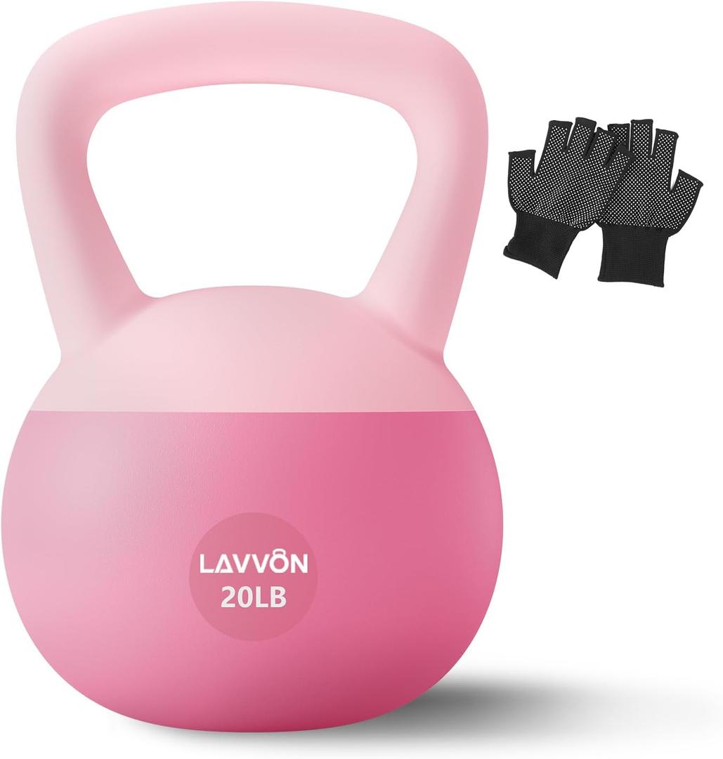 Soft Kettlebell - Cushioned Impact-Resistant Base and Anti-Slip, Kettle bell Anti-Slip Grip Weight for Home Workouts, Safe Strength Training Kettlebells Sets for Women & Men, With Non-slip Gloves (20 LB, Pink)