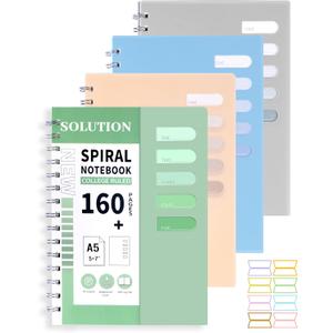 Yoment 4 Pack A5 Spiral Notebooks - 5.7x8.25 Hardcover Spiral Bound Notebook Journal, 160 Pages College Ruled, for Writing, Note Taking, Journaling, Study (Multicolor)