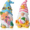 FairySandy 2 Pieces Summer Gnomes Beach Decorations Mini Gnomes Resin Figurines Set Decor Collectible Tabletop Kitchen Decorations for Home Kitchen Farmhouse Office