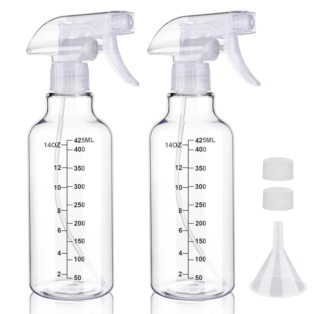 Plastic Spray Bottle 16.9oz Empty Spray Bottles Refillable Container Trigger Sprayer for Cleaning Solutions, Water, Plants, Pet, Essential Oils, Hair, 2 Pack (Clear-scale)