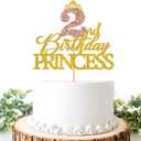 2 x 2nd Birthday Princess Cake Topper, Princess Cake Decor for Girls' 2nd Birthday, Crown Sign Cake Picks for Fairy Tale Theme Two Years Party Favors Decor