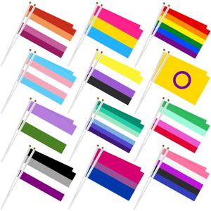 Weewooday 156 Pcs Mini Pride Flags Bulk LGBT Small Rainbow Flag on Stick Hand Held Progress Gay Genderqueer Asexual Nonbinary Lesbian Intersex Transgender Genderfluid Pansexual Bisexual Gay Supplies
