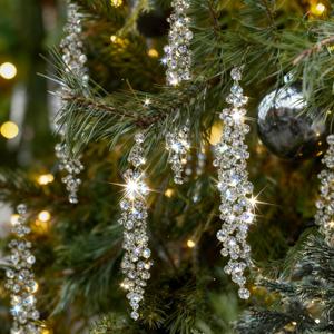 3pcs Christmas Crystal Ornaments Diamond Icicles, Crystal Teardrop Acrylic Ice Beads Tree Ornaments & Decorations for Festive Xmas Holidays & Home Parties