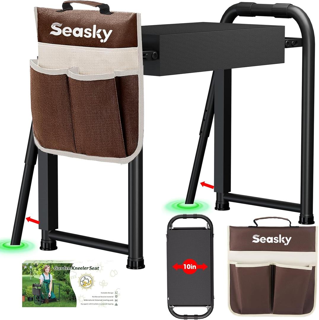 seasky Foldable Garden Kneeler and Seat, Anti-Tipping Gardening Bench Widened Thick Soft Kneeling Pad, Heavy Duty Gardening Stool with Tool Bag,Gardening Gift for Women, Upgraded model