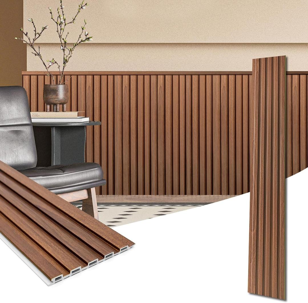 Art3d WPC Wainscoting Panels, 16-Pack 48 x 6 Inch 3D Wall Accents for Interior Wall Decor, Living Room, Bedroom, Teak