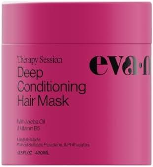 Eva NYC Therapy Session Deep Conditioning Hair Mask with Jojoba Oil + Argan Oil - Hydrate, Soften - Repair Hair Strength + Restore Damage - Sulfate Free - Warm Vanilla Scent - 13.5 fl oz