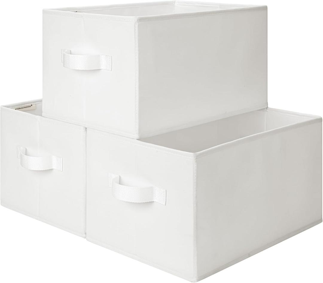 StorageWorks Collapsible Shelf Baskets, Storage Bins for Clothes, Closet Organization and Storage, White, 3-Pack, Large