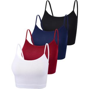 Boao 4 Pack Women's Cropped Tank Tops, Cotton Spaghetti Strap Crop Top Basic Sports Crop Cami Half Camisoles for Teen Girls (Black, White, Wine Red, Navy)