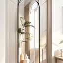 BEVERDY Full Length Mirror Over The Door, 14"x 48" Arched Vertical Wall Mirror for Full Body, Hanging Door Mirror, Black