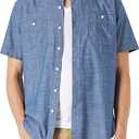 Amazon Essentials Men's Regular-Fit, Short-Sleeve Button-Down Chambray Shirt Large, Rinsed 