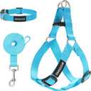No Pull Dog Harness - Adjustable Step-in Harness & Leash Set for Small, Medium, Large Dogs - Escape Proof Soft Pet Harness for Walking, Training, Hiking, Outdoor Activities (LARGE (chest: 23.4"-31" neck: 14"-20" ), Light Blue)