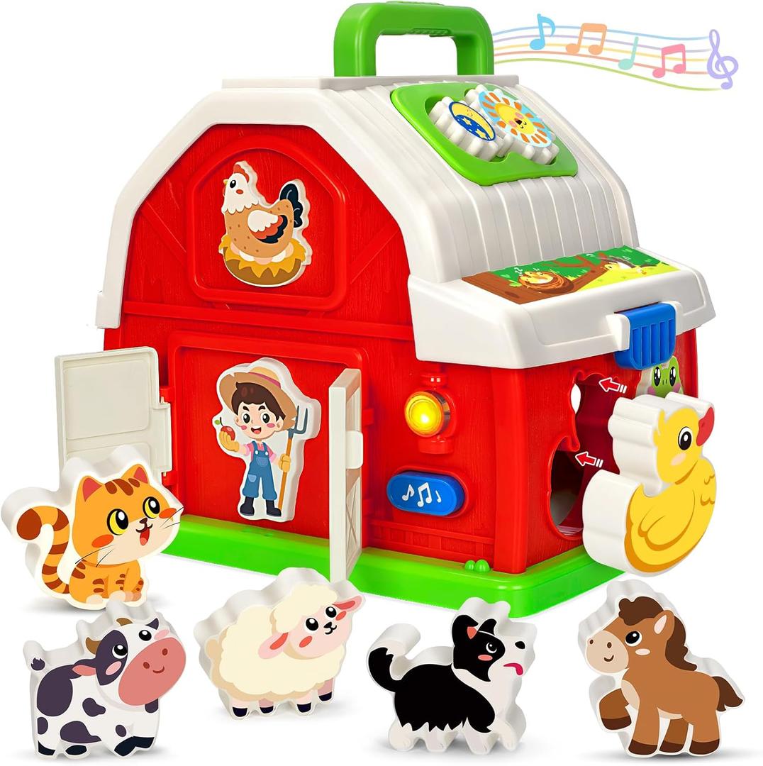 Montessori Toddler Toys for 1 2 3 Year Old Boys Girls, Musical Farm Animals Barn Toy with Sound & Light, Learning Toys for Toddler 1-3, Birthday Gift for Baby Kid 12-18 Months,Shape Sorting Fine Motor