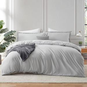 Hearth & Harbor Light Grey Duvet Cover Twin Size - 2 Piece Soft Double Brushed Bedding Set - Includes 1 Twin Duvet Cover with Button Closure 68x90 inches and 2 Pillow Shams
