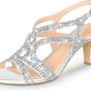 PIZZ ANNU Women's Amelia Heels Sandals Sparkle Crystal Open Toe Slingback High Heel Sandals Dress Pumps Shoes for Party Wedding, US 8.5