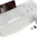 SABLUTE Wireless Keyboard and Mouse Combo, Ergonomic Wave Keys, Cushioned Palm Rest, Rechargeable, Phone Holder, Natural Typing, 2.4G Lag-Free, MA22 Plus Full Size Keyboards Set for Windows/Mac, White
