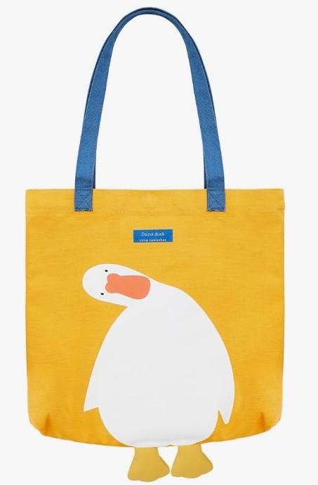 Saintrygo Duck Funny Canvas Tote Bag Reusable - Cute Graphic Anime Bag for Grocery Shopping, Lunch, Beach