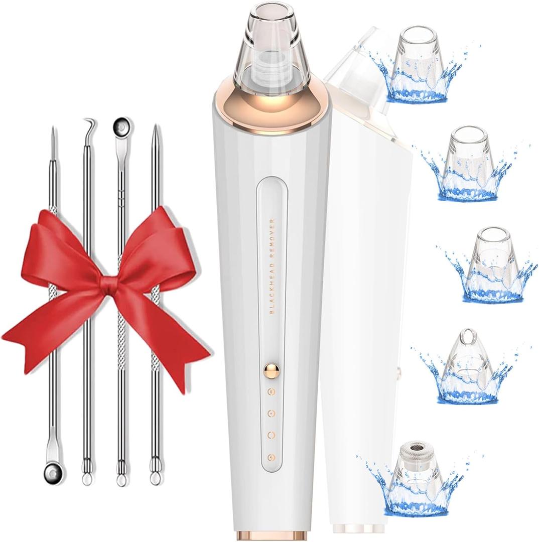 Blackhead Remover Pore Vacuum, Upgraded USB Rechargeable Facial Pore Cleaner Blackhead Removal Kit with 3 Suction Power,5 Probes Black Head Extractions Tool for Women & Men (Snowy)