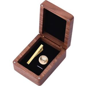 CHGCRAFT Walnut Wooden Cufflinks Box Black Storage Gift Box Jewelry Display Box for Engagement Birthday Anniversary, 3.35×2.36×1.38 inch