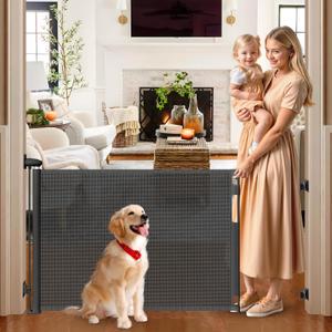 No Drill 65 Wide Retractable Baby Gates No Drilling Retractable Pet Gates for Doorways No Drilling Retractable Dog Gate for Stairs No Drilling Outdoor Baby Gate No Drill Mesh Gates for Kids or Pets (Black)