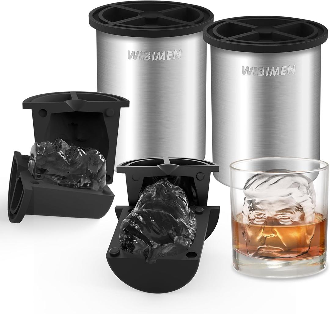 Clear Ice Cube Maker, 2 Pack Stainless Steel Clear Ice Maker for Old Fashioned Whiskey lover, Bourbon, Cocktail Gifts for Men on Birthday or Holiday, 2" Easy-Release Ice Ball Maker Mold (Fun Shapes-2''-2 Pcs)