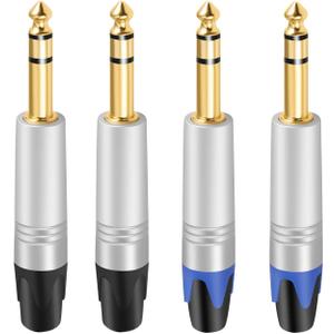 Devinal 1/4" TRS Plugs, 4 Pack, 4 Inch AUX Cable, Male-to-Male, Gold-Plated, 24 AWG, Compatible with Speakers, Microphones, Guitars, DJ Mixers