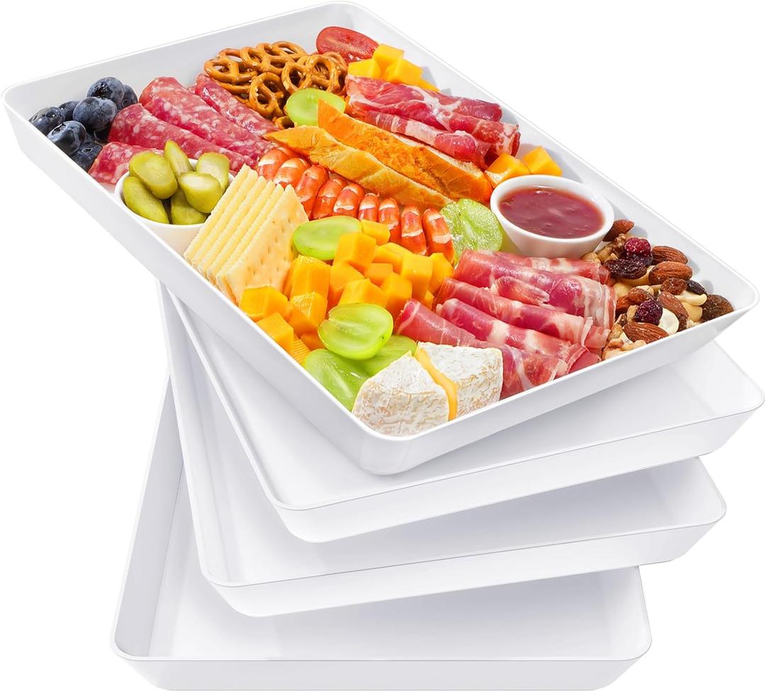 Lifewit Serving Tray for Party Supplies, Reusable Serving Platter for Catering, Snack, Fruit, Charcuterie, Appetizer, Plastic Food Trays, Hosting Essentials, BPA Free, 4 Pcs, Extra Large(16" x 12")