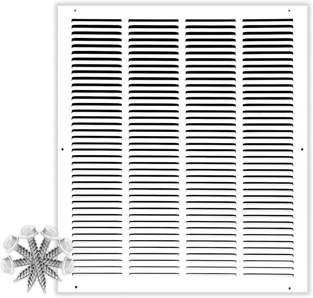 HVAC Premium 16'' x 20'' [Duct Opening] Flat Stamped Steel Return Air Grille - Sidewall and Ceiling - HVAC Vent Duct Cover - White [Outer Dimensions: 17.75''w X 21.75''h]