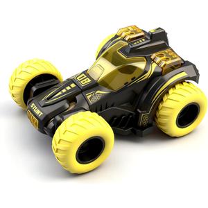 Friction Powered Flip Stunt Car, Push and Go Toy Car with 360 Upright Spin, Dual-Sided Rotating Off-Road Vehicle, No Batteries Required, Toy Car for Boys & Girls Ages 3 (Yellow)