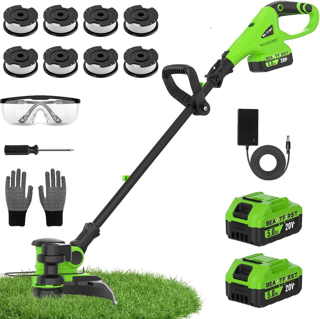 12" Cordless Weed Wacker String Trimmer with 2x5.0ah Battery and Charger | 20V Electric Grass Trimmer & Edger Lawn Tool | Weed Eater with 8pcs Line | 3-in-1 Grass Cutter Lawn Mover with Auto Line Feed