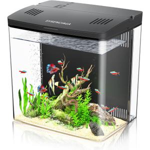 Desktop Fish Tank, 1.2 Gallon Self-Cleaning Smart Aquarium with Filter & 5-Color LED Light, Auto-Cycling Quiet Pump for Betta, Shrimp, Guppy, Goldfish
