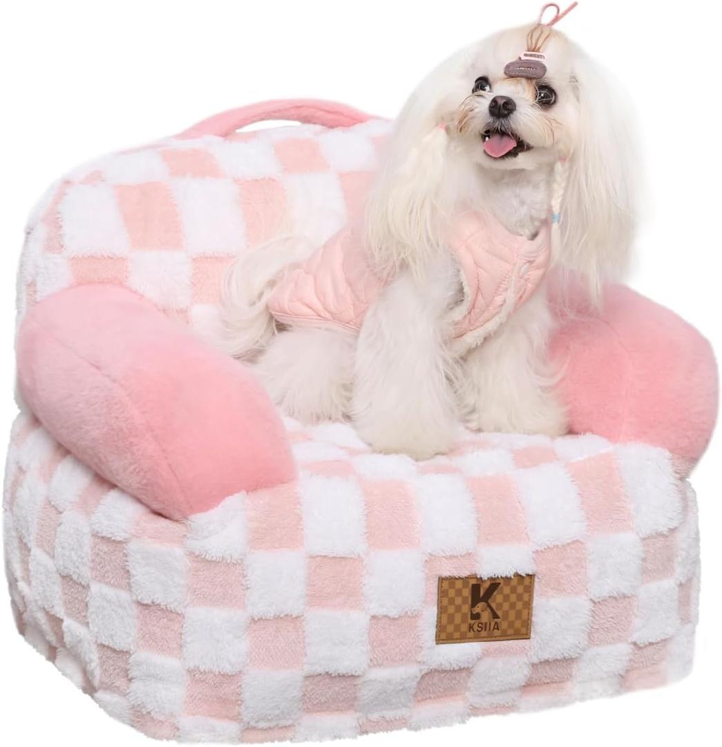 KSIIA Cat Bed Waterproof Cat Couch with Armrests Puppy Bed for Small Dogs Supportive Pet Couch Cute Pet Sofa with Removable Machine Washable Cover & Anti-Slip Bottom, 18 x 14 in, Pink
