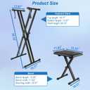 Keyboard Stand Piano Bench Set, 2026 Upgrade Heavy Duty Double X Keyboard Stand Piano Stand, Adjustable&Portable Digital Piano Stand with Locking Straps (Piano Keyboard Stand x 1, Piano Bench x 1), for 54-88 key Electric Pianos