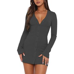 Long Sleeve Sweater Dresses Women Sexy V Neck Midi Dress 2025 Trendy Fall Casual Midi Dresses Winter Clothes Grey, Large