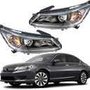 Headlight Assembly Replacement for Accord 2013 2014 2015 Headlight Assembly without DRL Headlamps Pair Left and Right Side Headlight Replacement for 33100T2AA01 33150T2AA01 HO2502151 HO2503151