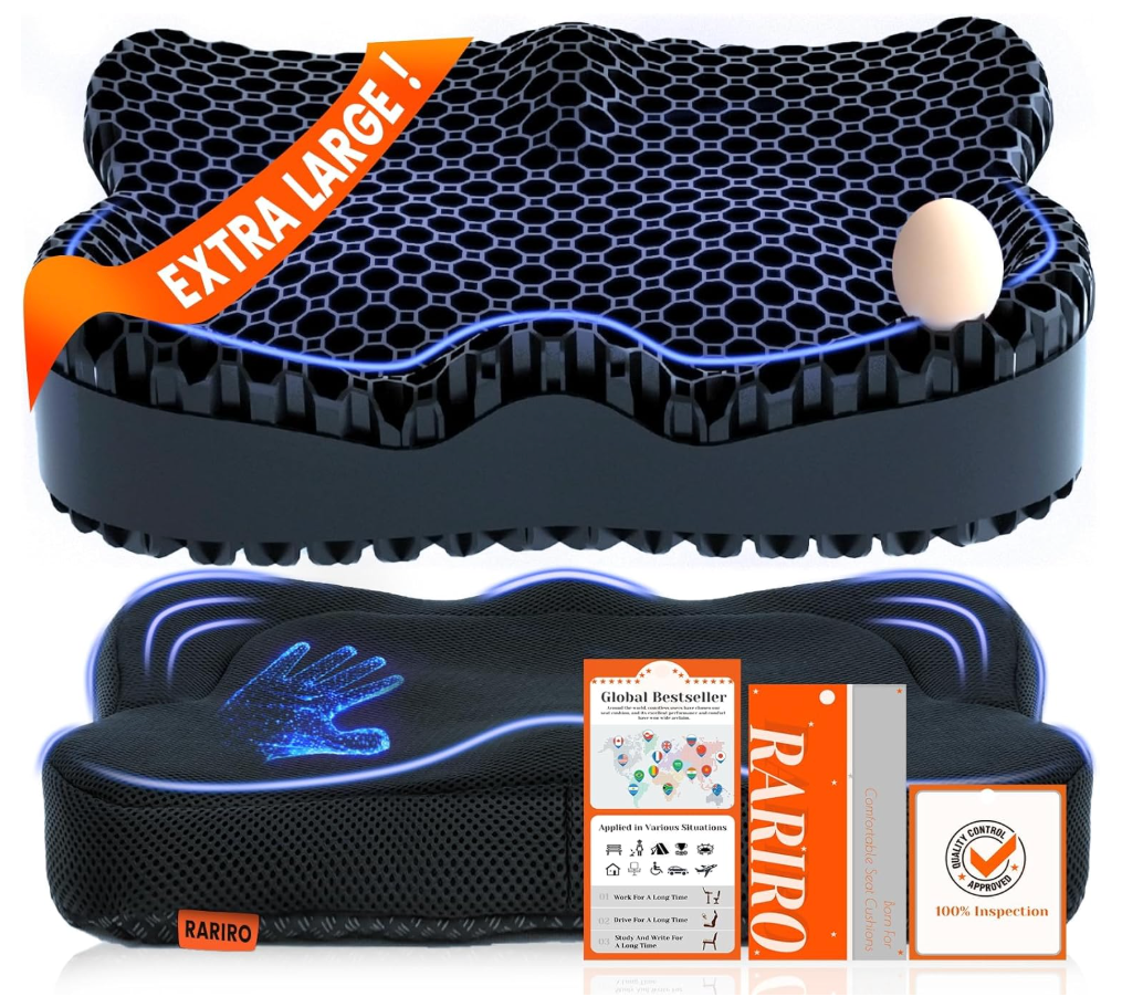 Gel Seat Cushion for Long Sitting(Enlarged & Thickened), Cooling Pressure Relief Seat Cushion for Wheelchair, Driving, Kayak, Office Desk Chair Seat Pad Gel for Heavy People[Blue-19.7" Large]