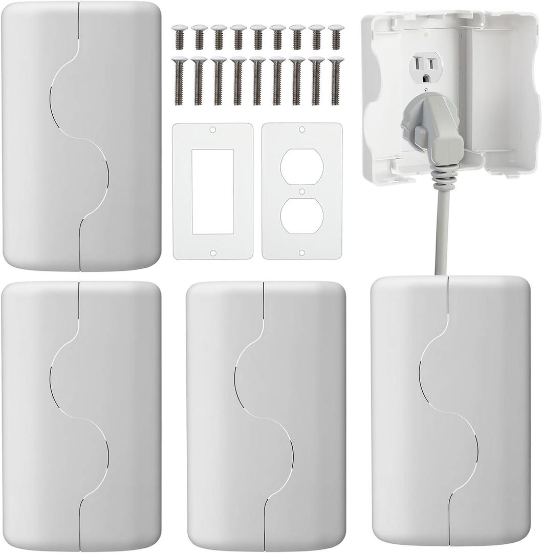 4 Pack Safety Outlet Cover Box Wall Outlet Cover for Baby Proofing Extra Large Electrical Plugs and Adapters Receptacle Box Receptacle Protector with Childproof Lock & Cable Management