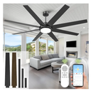 72 Inch Ceiling Fans with Lights and Remote, Outdoor Indoor Black LED Big Ceiling Fan Reversible 24db Quiet DC Motor, 6 Speed 3CCT Dimiable, Modern Ceiling Fans for Patios Living Room Farmhouse Garage, Black 