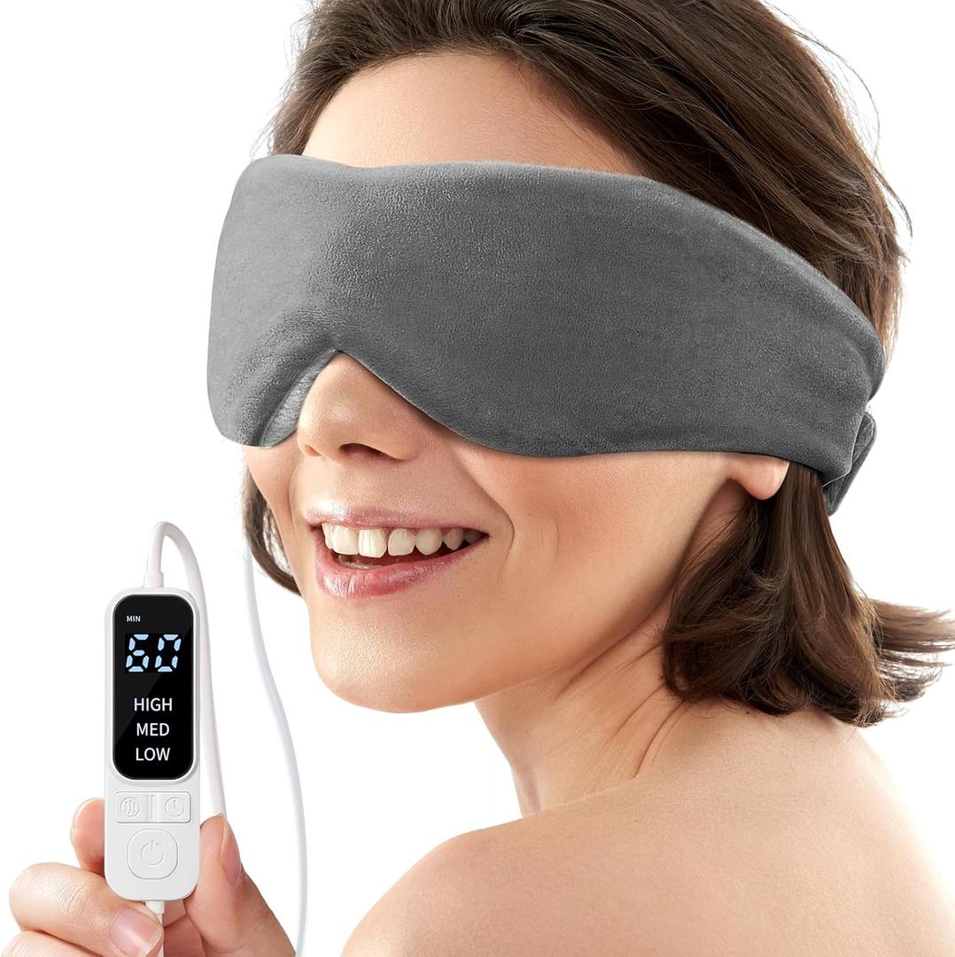 YFONG Heated Eye Mask, Warm Eye Compress Mask for Dry Eyes, USB Electric Heating Pad with Temperature & Timer Control, Dry Sleep Mask for Relax & Reduce Strain Dark Circle Stye Treatment, Grey 