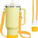 2 x Cup Accessories Set Compatible with Stanley H2.0 & Protour 30oz 40oz, Carrier with Strap & Protective Boot, Handle Shoulder Cross Carrying Strap for Women Men (Yellow, Fit Stanleyy 40oz)