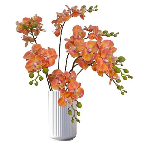 ATFL 8 Pack Orange Orchid Artificial Flowers Real Touch, 22'' Artificial Fake Faux Silk Sunset Red Orchid Stem Bouquets for Wedding Party Home Garden Decor,Orquideas Artificiales para Decora