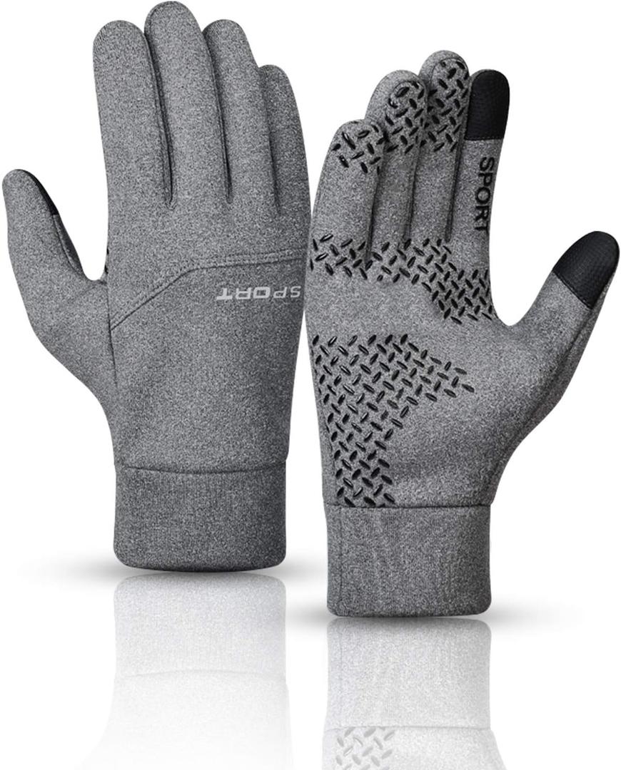 Winter Gloves for Men Women Touch Screen Gloves Cold Weather Warm Driving Running Gloves (Grey)