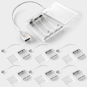 Copkim 6 Pcs USB Battery Pack for LED Lights, USB to Battery Pack for Plug in Lights, 5V Portable 4 AA Holder Box with Switch for Neon Signs Indoor Outdoor Party Decor (Clear)