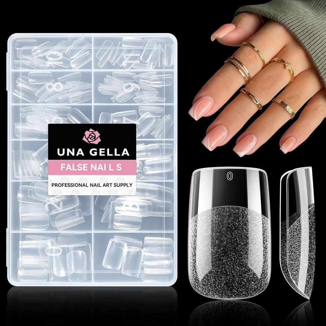 UNA GELLA Short Square Gel Nail Tips 216pcs Short Square Press on Nails Pre-shape Fake Nails for Full Cover Acrylic Nails False Nails For Nail Extension Home DIY Nail Salon 12 Sizes Gelly Tips