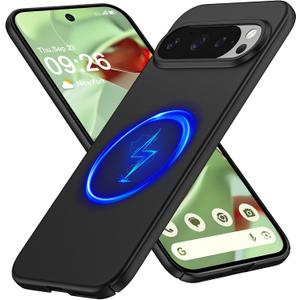 Magnetic Ultra Thin Frosted Designed for Google Pixel 9 Pro/Pixel 9 Phone Case Slim Minimalist Lightweight Matte Hard PC Compatible with MagSafe Cover Protective Bumper Case-Black