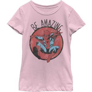 Marvel Girls Marvel Classic Be Amazing Girls Short Sleeve Tee Shirt (Medium, Light Pink)