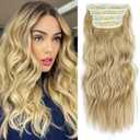 Clip in Hair Extensions 4PCS Soft Hair Extensions Honey Golden Brown Mixed Blonde Long Wavy Hairpieces for Women (Honey Golden Brown Mixed Blonde)